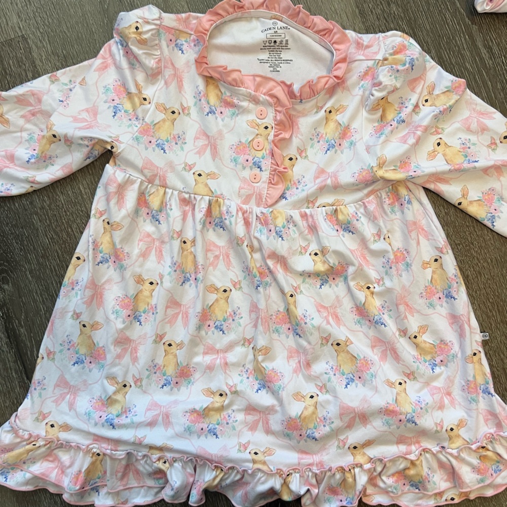 Caden Lane Pink and White Kids Pajama Nightgown bunnies